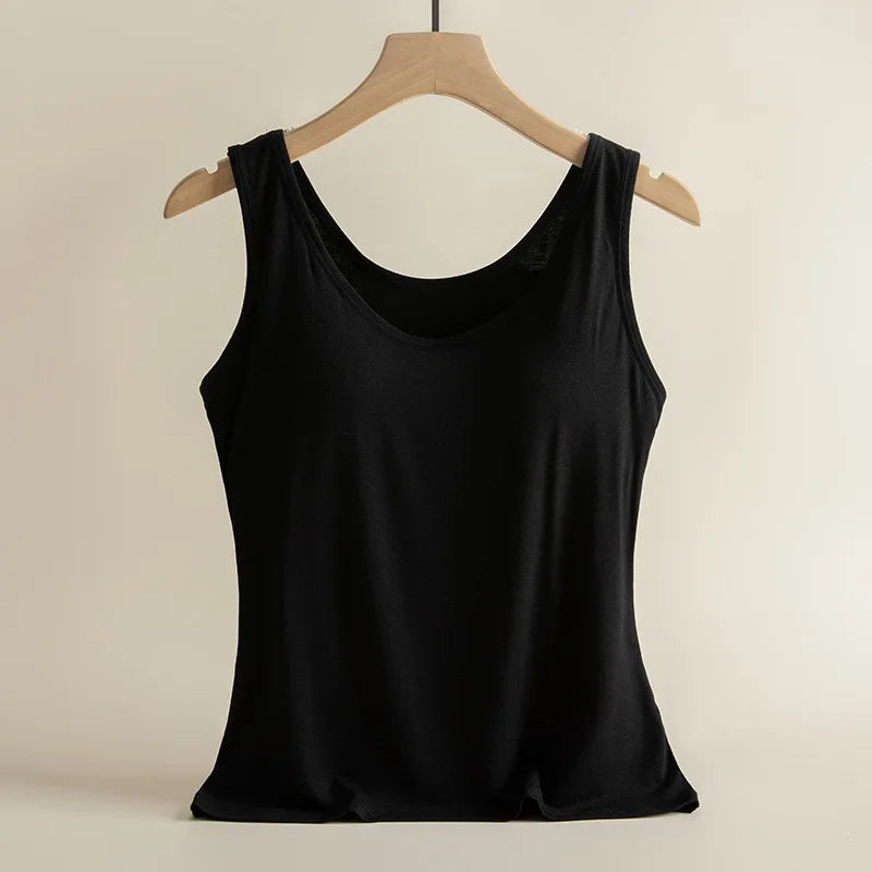 1pcs Women's Vest Tops Round Neck Vests Solid Color Padded Slim Fit Tank Tops Sexy Feminino Casual Tank Tops With Built In Bras