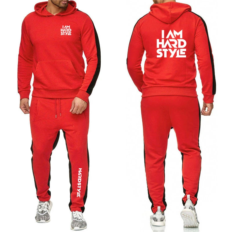 Spring Autumn Men I Am Hardstyle Logo Print Fashion Hooded Pullover Tracksuit+Leisure Drawstring Sweatpants - View 2 | SAMAG