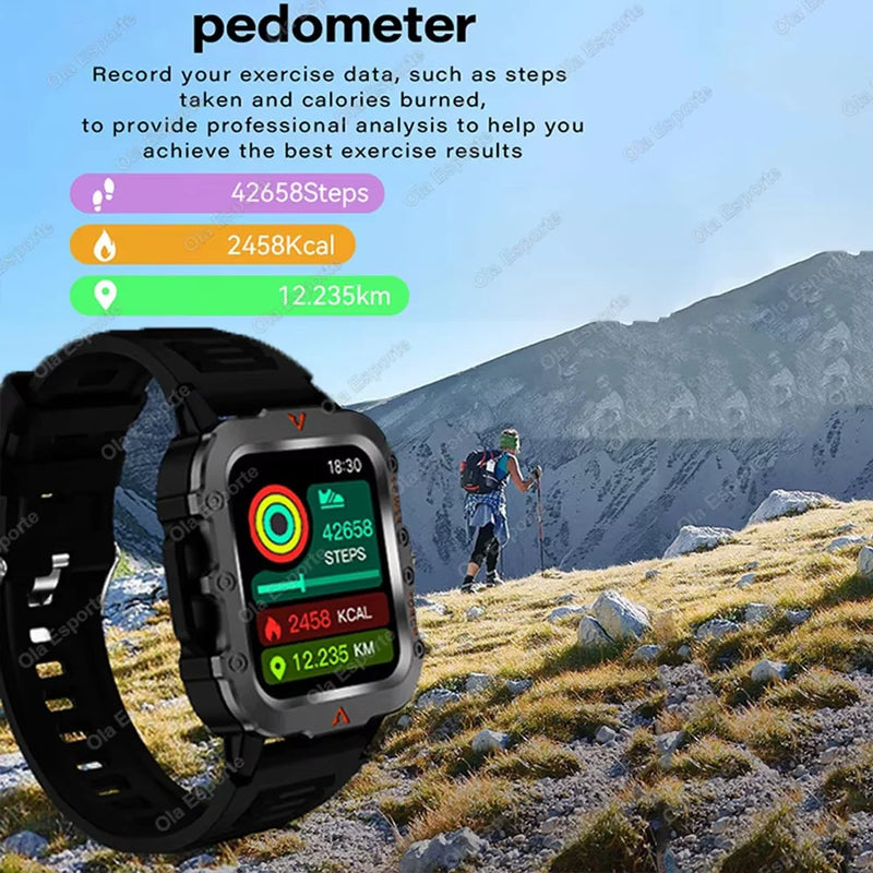 2026 New Men Smart Watch HD Bluetooth Call Sleep Heart Rate Health Monitoring Outdoor LED Flashlight Waterproof Sports Smartwatc
