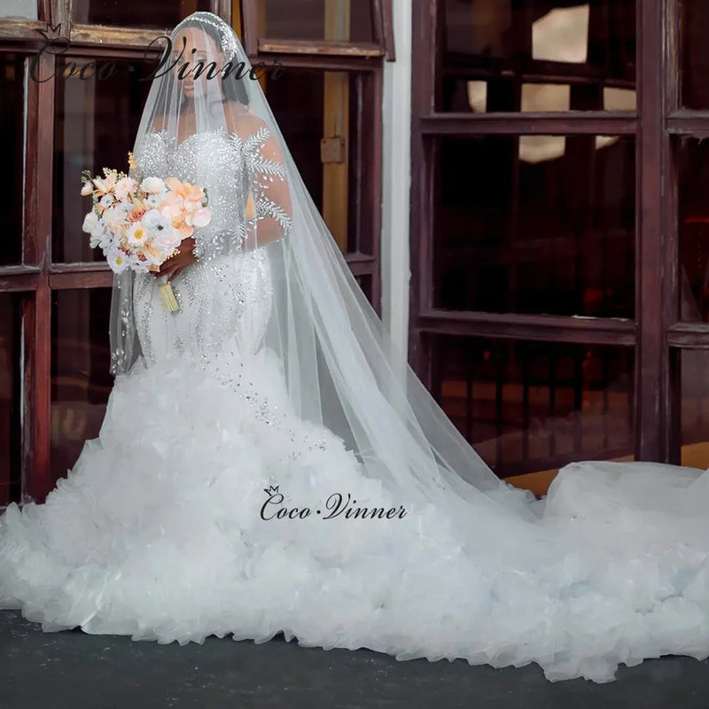 Customized African Ruffles Mermaid Wedding Dress Style - View 2 | SAMAG