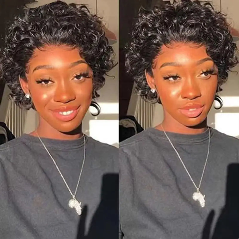 Pixie Cut perruque Short Curly Human Hair Wigs perruque bresillienne Cheap Remy Hair 13X1 Transparent Lace Wigs For Women Sale