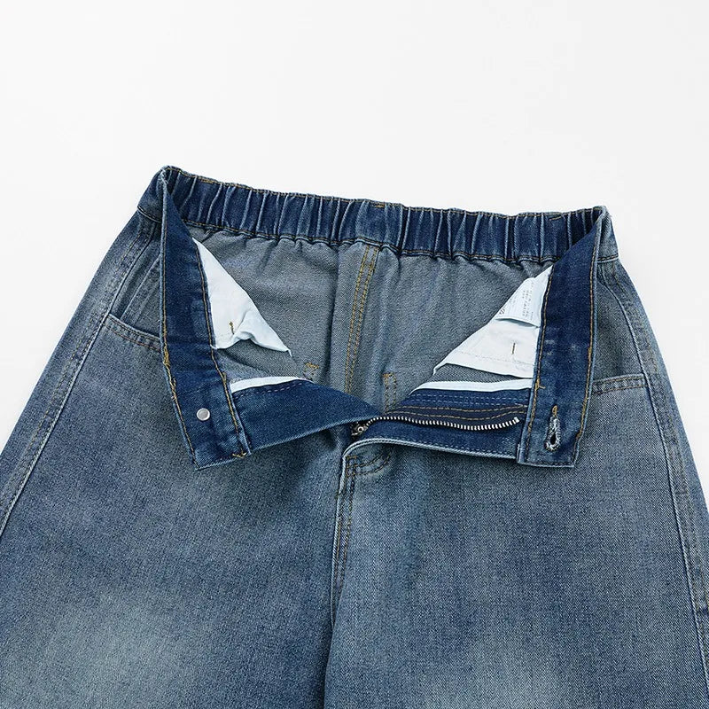 Men Vintage Wash Cargo Wide Leg Jeans Big Pockets | SAMAG