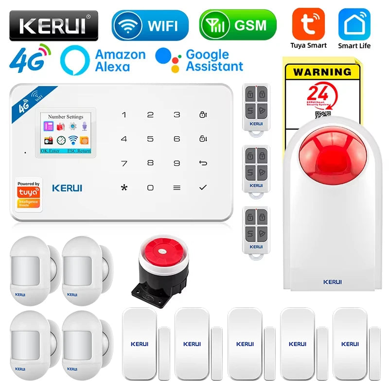 KERUI W184 4G WIFI GSM Alarm Security Alarm System Kit Wireless Home Tuya Smart APP Control Motion Sensor Burglar Support Alexa