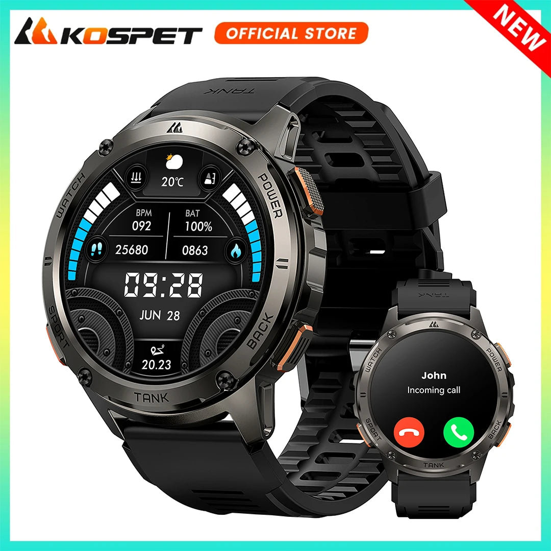 [Hot Selling] KOSPET TANK T3 Smart Watch For Men with Call and Text Digital Fitness Watches AMOLED AI Voice AOD BluetoothTracker