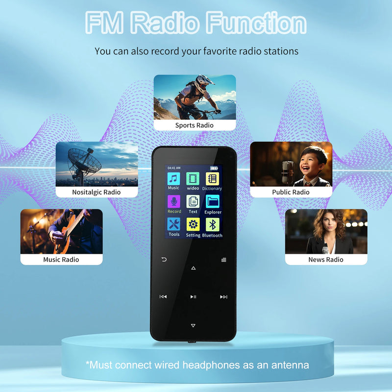 Portable MP3 Player 16G+128G, Bluetooth HiFi Sound Music Player with FM Radio Speaker Recorder