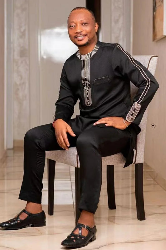 African Traditional Dress Men's Suit Long Sleeve Ethnic Style Printed Patchwork Shirt Casual Pants 2 Piece - View 13 | SAMAG