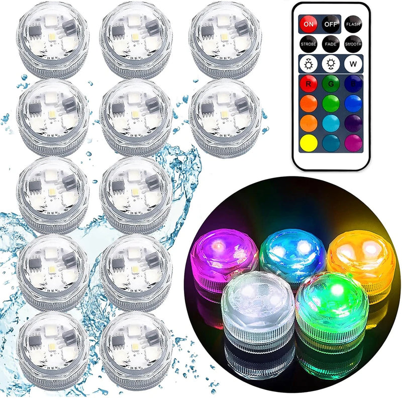 Mini Submersible LED Lights Small Underwater Tea Lights Candles Waterproof with Remote Battery Operated for Home Party Wedding
