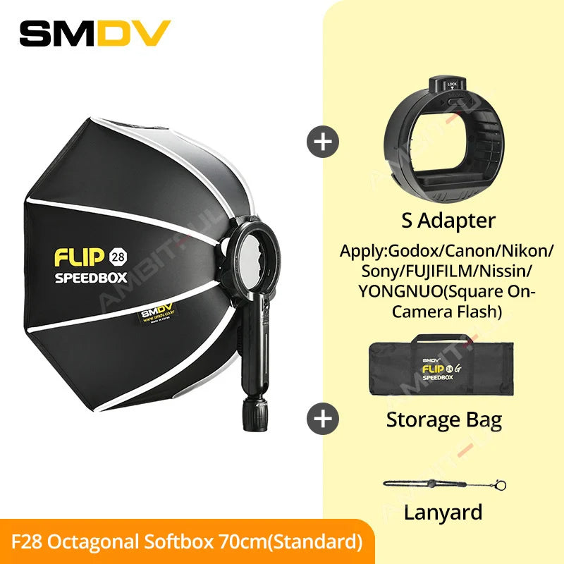 SMDV Flip 20 24 28 Quickly Release Parabolic Out Door Softbox for A1 Godox V1 AD100PRO V860II AD200 Flash Soft Box