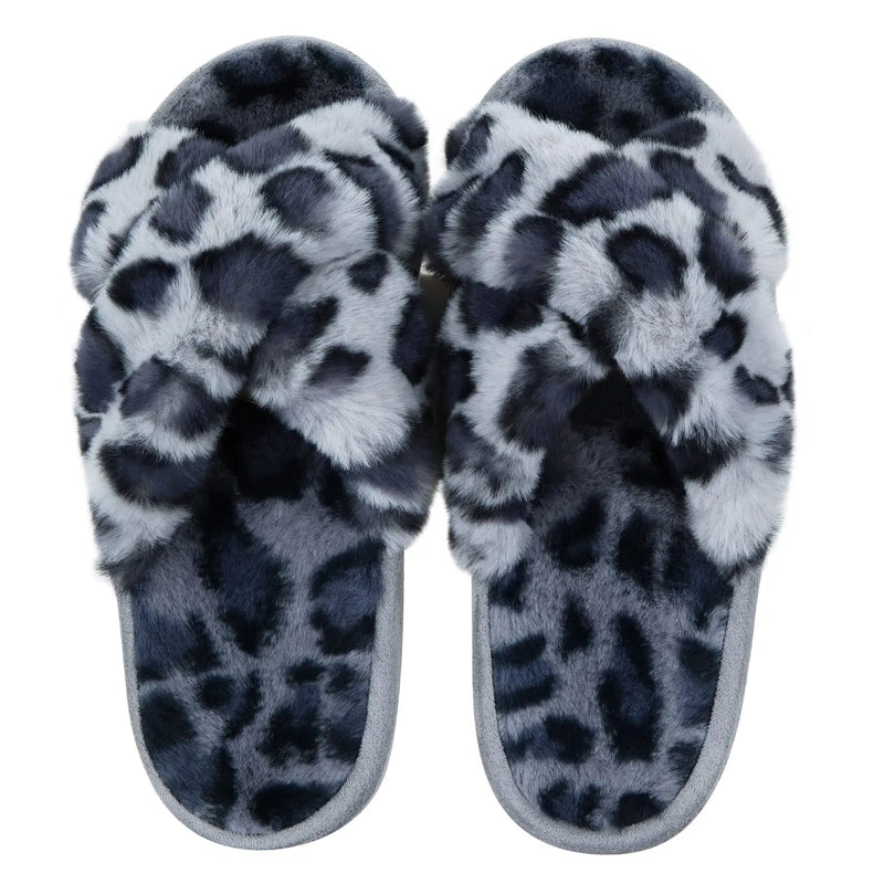 Comwarm Women's Cross Band Fuzzy Slippers Fluffy Open Toe House Slippers Cozy Plush Bedroom Shoes Indoor Outdoor Fur Sandals