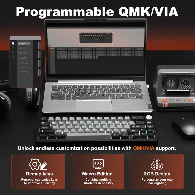 YUNZII AL68 Black QMK/VIA Mechanical Keyboard, Wireless - Visuel 3 | SAMAG