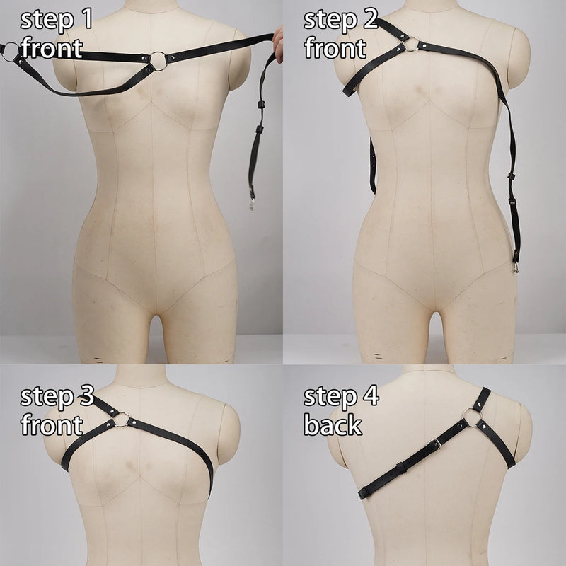 Punk Chest Women, Fashion Pu Leather Harness Belt, One Shoulder Suspenders Straps Rave Outfit.