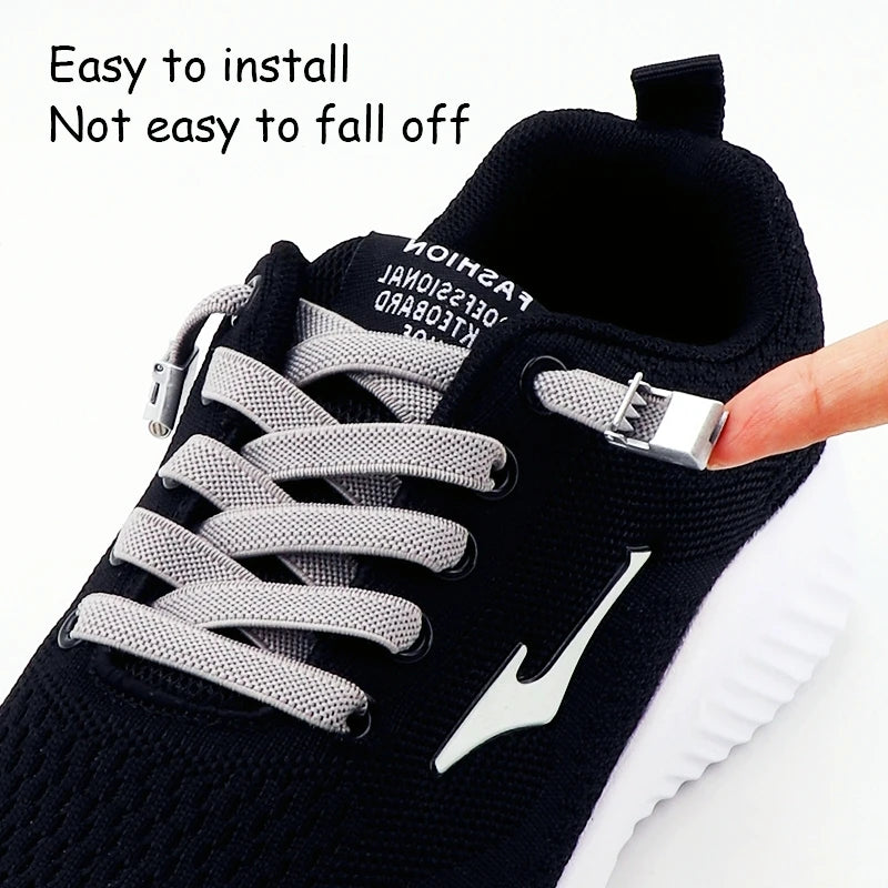 Magnetic Lock Shoelaces Without ties 8mm Wide Flat Elastic Laces Sneakers Tennis No Tie Shoe laces Easy Use Shoes Accessories