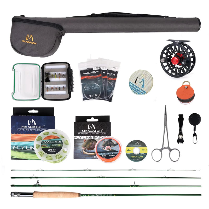 Maximumcatch Premier Fly Fishing Rod Reel Combo Complete Kit with Line Case 4 Piece Fly Rod Outfit for Beginner Anglers