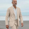 Men's linen casual men's beach party business suit two-piece wedding tailcoat set with split collar suit jacket and pants