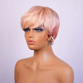 Pink Short Human Hair Wig Pixie Cut Wig with Bangs Remy Human Hair Machine Made Wigs for Black Women