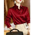 Ele Purple Silk Satin Long Sve Women's irt Profional Faionable Commuting Sle Autumn New Arrival Loose Fit Pol...