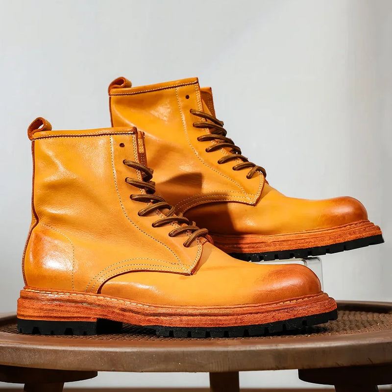 Goodyear welted Heavy Industry Horse Leather Retro  Boots High Top leather sole couple designer women Boots