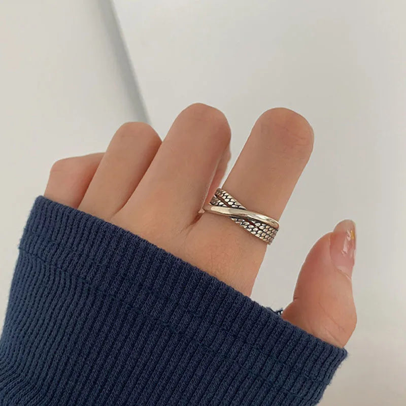VENTFILLE 925 Sterling Silver Ring for Women Girl Gift Retro Open Trend Unique Design Geometric Asymmetric Jewelry Dropship