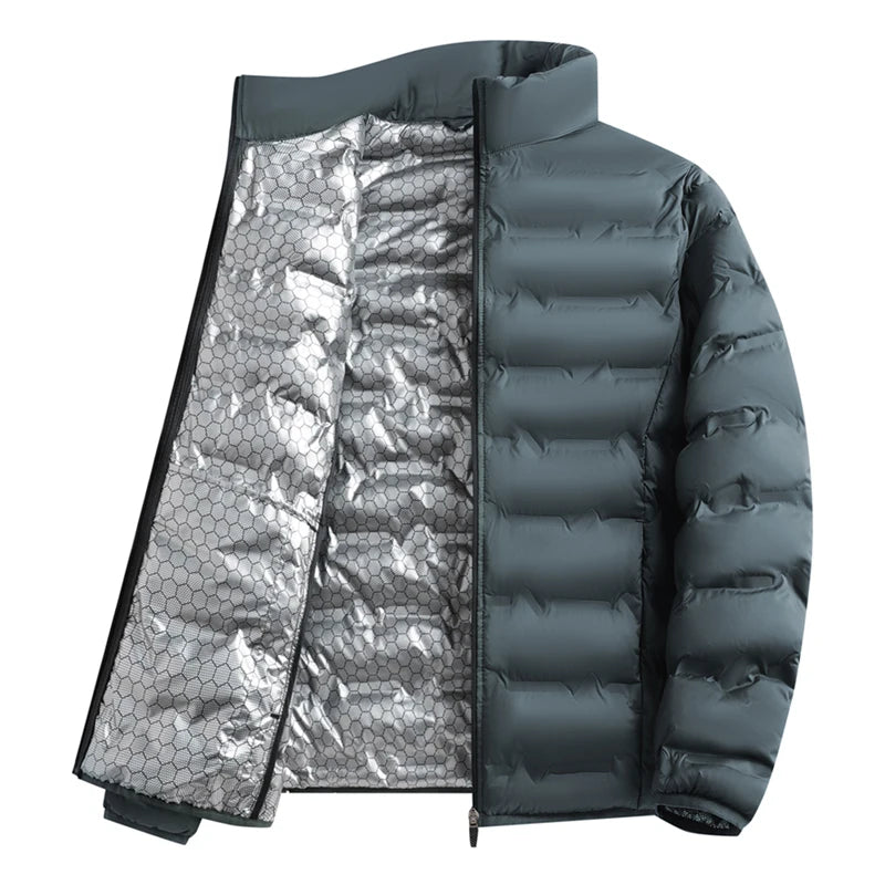 Graphene Self-heating Parka Jackets Men Solid Windproof Cotton Down Jackets Man Stand Collar Parkas Winter Padded Down Coat Male