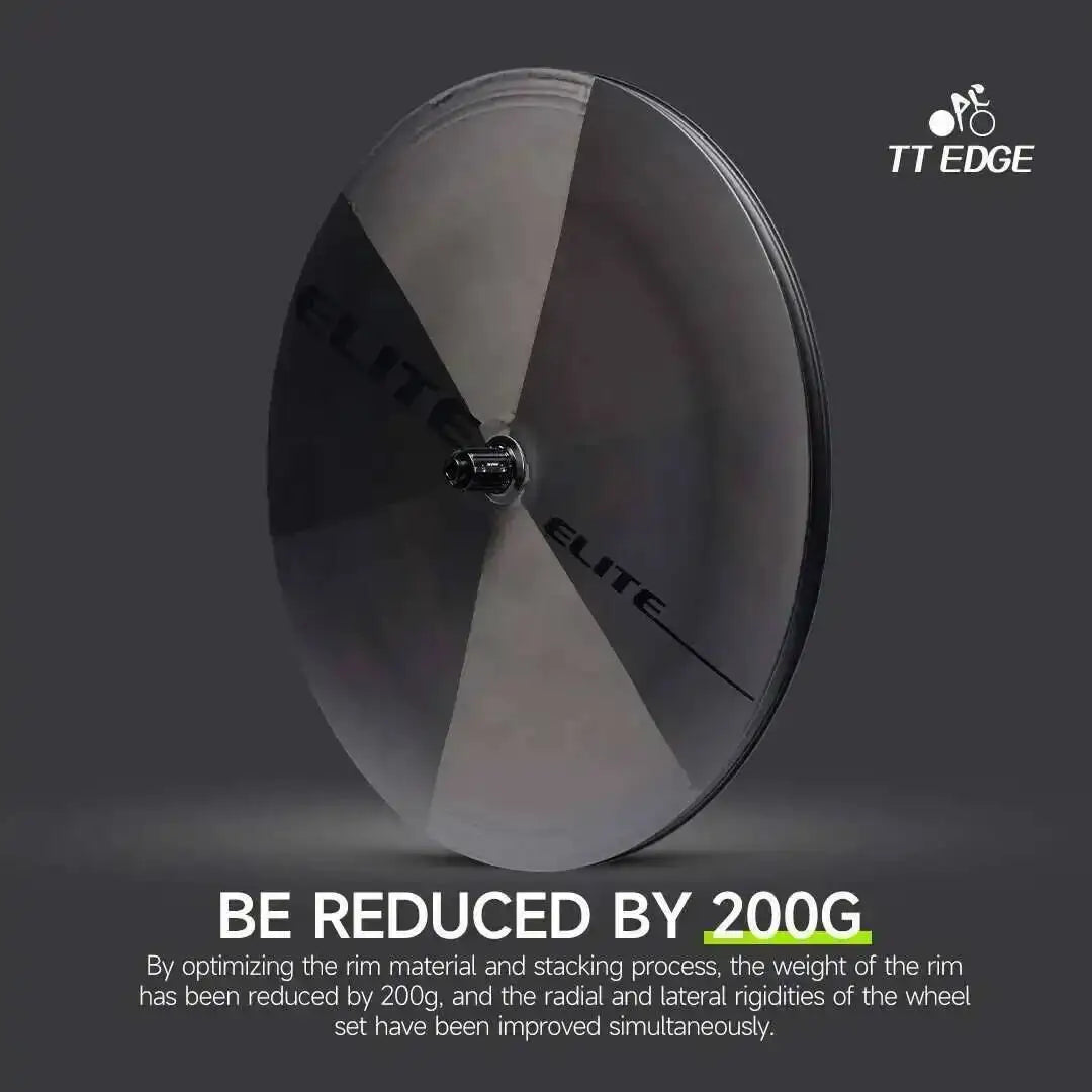 ELITEWHEELS EDGE TT Disc Wheels UD Raw Weave 1050g Weight 50T Ratchet Ceramic Bearing Competition Grade Carbon Fiber Disc Wheels