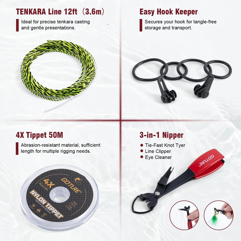 Goture Fly Fishing Rod Combo Ultralight Tenkara Rod with Flies, Tippet, Line, Tackle Backpack Full Set for Trout Stream Fishing