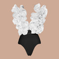 Sexy White 3D Ruffle Flower One Piece And Skirt Set | SAMAG