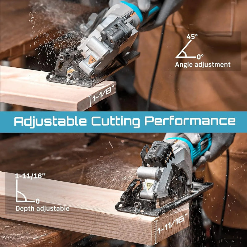 SEESII Mini Circular Saw 4.8A 4000RPM Corded Compact 4 - 1/2" with Laser 45° Bevel Cut and Dust extraction - View 4 | SAMAG