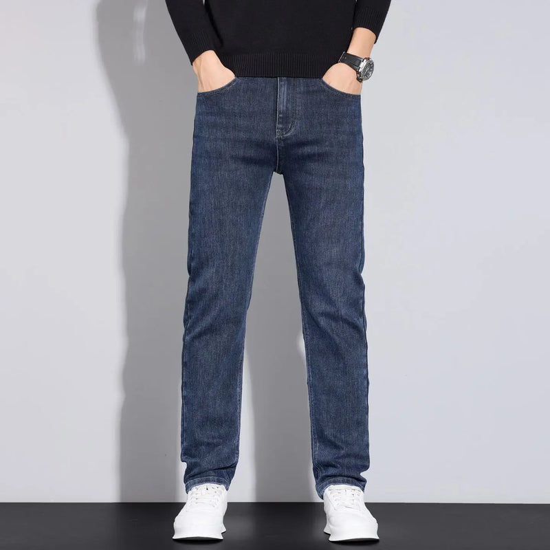 Men's fashion business jeans classic style casual elastic slim fit denim pants black blue - View 6 | SAMAG