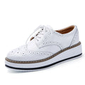 STRONGSHEN British Style Women Brogue Shoes Round Toe Oxfords Platform Casual Leather Footwear Increase 4.5cm Sapatos Chaussures