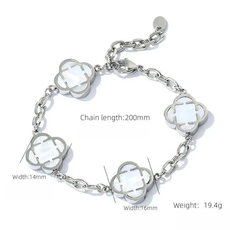 Trendy Men Petal Charms Chain Bracelet,Stainless Steel Natural Shell Chain Wristband, Birthday Anniversary Father Gift