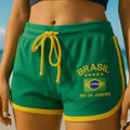 Summer Brasil Flag Print Contrast Piping Drawstring Waist Dolphin Shorts Daily Streetwear Slim Y2K  Trendy New Women's Shorts