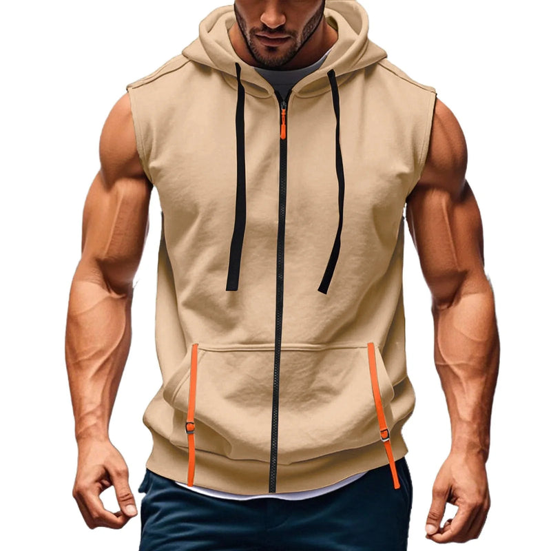 Men Hooded Sleeveless Shirt Casual Gym Tank Top Male Breathable Bodybuilding Vest Basketball Shirt Fashion Singlet Man Clothes