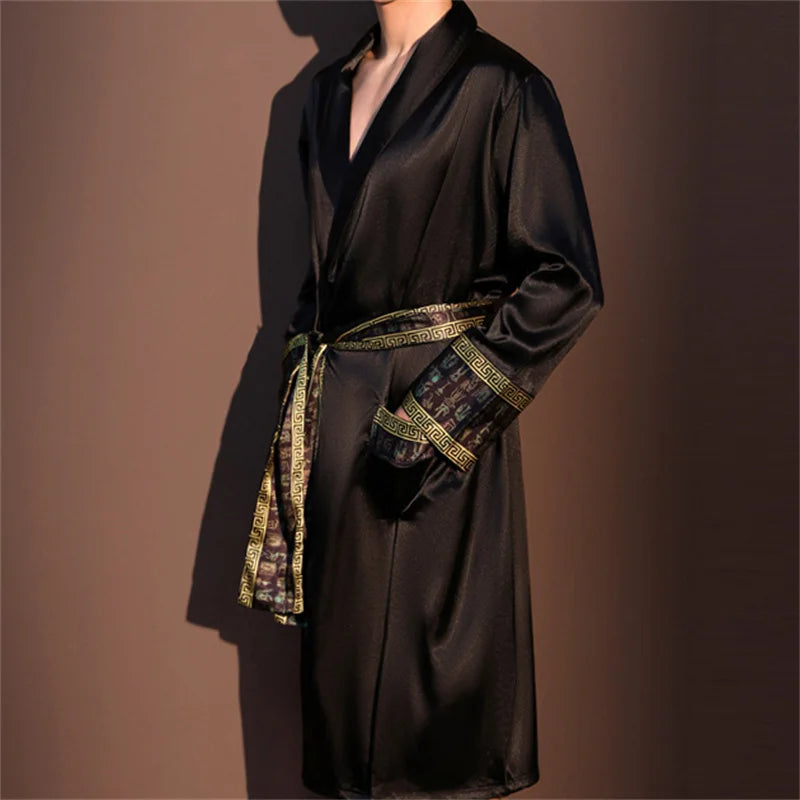 High Quality Men's Robe Pajamas Ice Silk Homewear Spring Summer New Long Sleeve Bathrobe Loungewear Loose Lingerie Sleepwear
