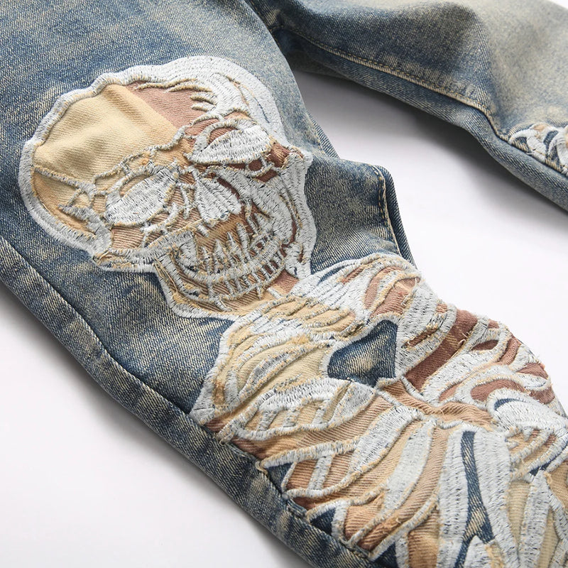 Men's Skull Boot Cut Denim Jeans Vintage Blue Devil | SAMAG