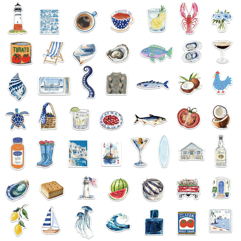 50Pcs Open Sea Stickers for Luggage, Skateboarding, Luggage, Refrigerator, Mobile Phone, Sailing, and Far Voyage Stickers