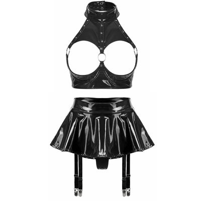 Lingerie Sexy Set Women Wetlook Patent Leather Wire-free | SAMAG