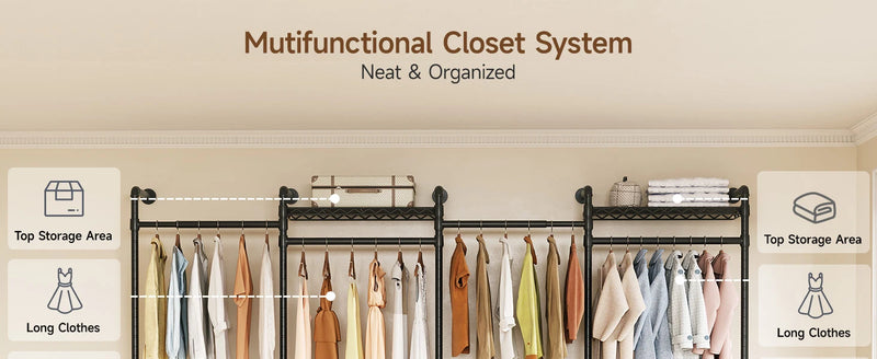 L4 Wall Mounted Industrial Pipe  Clothes Rack, Closet Organizer System with Rods Expandable, Clothing Rack, Corner Garment Rack
