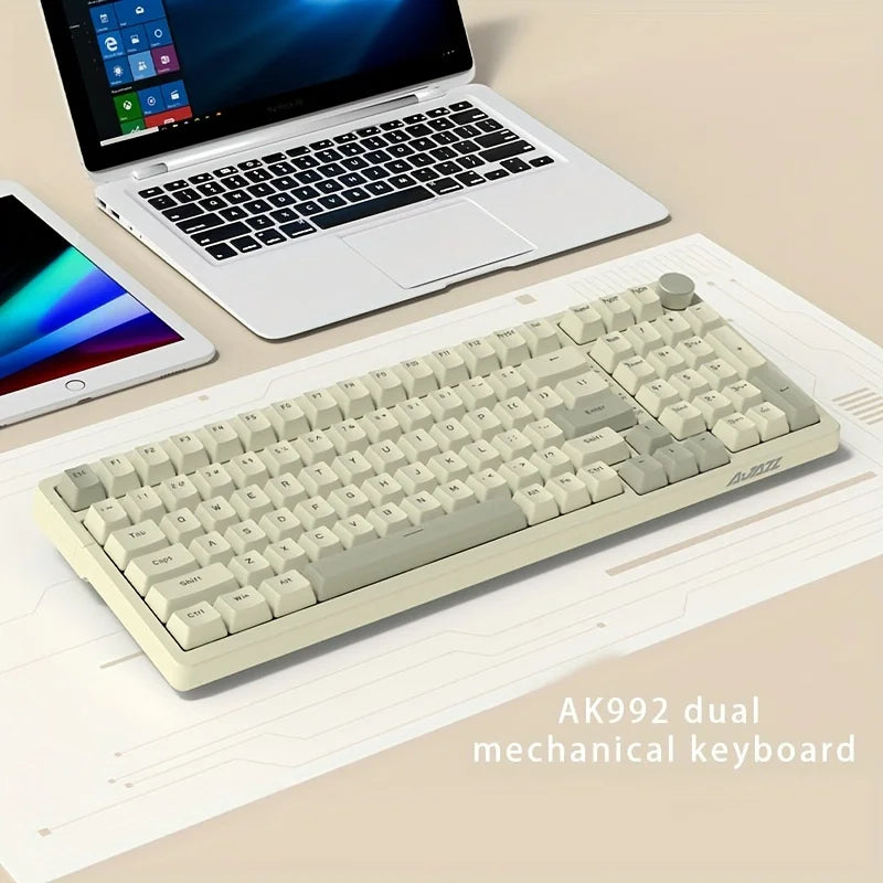 AJAZZ AK992 Retro Wired Mechanical Keyboard, 98-Key Full Layout, Hot-Swappable USB Gaming Keyboard with Red Switches, Multimedia