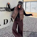 Leopard Women's Autumn Winter Sleeveless Parkas Jacket 2025 Woman Mandarin Collar Cotton Padded Vest Korean Style Waistcoat