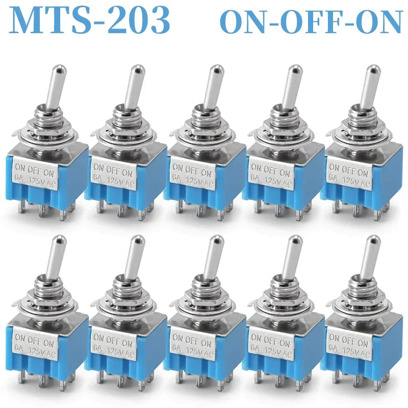10PCS MTS-102 103 202 203 3Pins 6 Pins Mini Toggle Switch For Switching Lamp Light ON-OFF-ON /ON-ON Switch 6A 125VAC