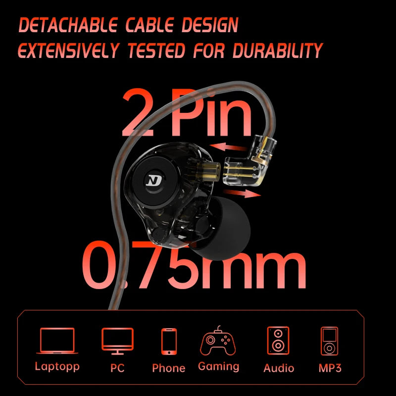 ND LEO HiFi Headphones Dynamic Drive Game Earphone Stereo Bass Earbud DJ Music Cancelling Sport Headsets with Detachable Cable