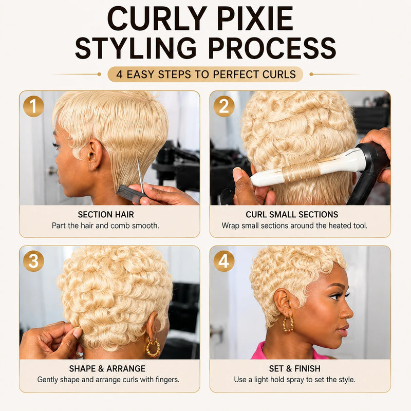613 Blonde Short Curly Pixie Wig Human Hair Kinky Curly Afro Wig Glueless Natural Looking Easy Everyday Hairstyle Short Cut Wig
