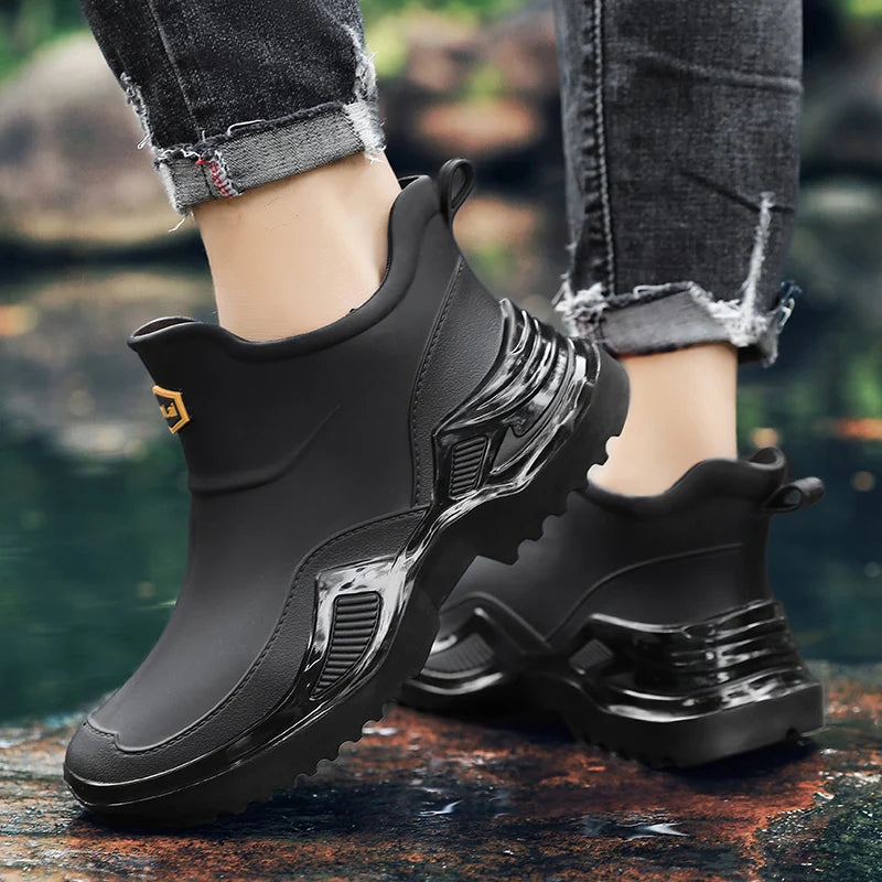 Men women's casual rain boots four seasons waterproof non-slip outdoor wading fishing water shoes car wash chef couple rain shoe