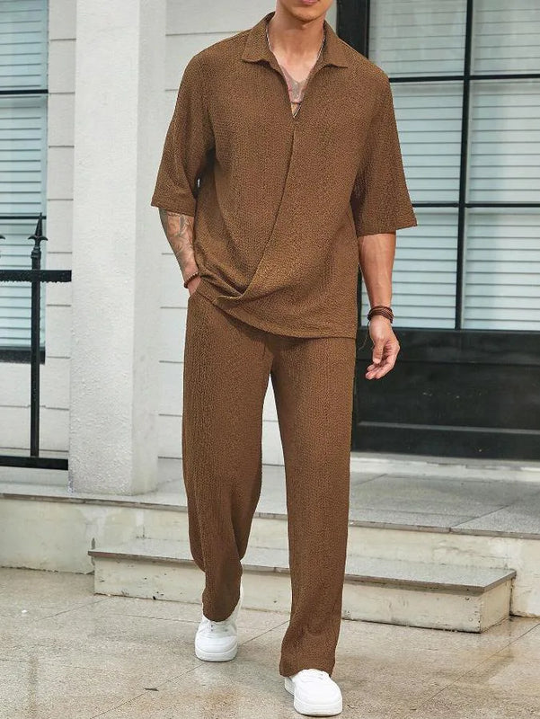 Commuter Suit Casual Shirt Solid Color Short Sleeve Pants | SAMAG