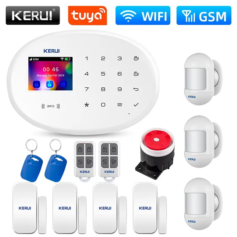 KERUI WIFI GSM Alarm System Kit W202 Home Security Protection Tuya Smart Support Alexa with Motion Detector Door Opening Sensor