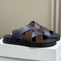 Spring and summer braided calfskin functional sandals, suede color-block slippers, couple's vacation beach slippers