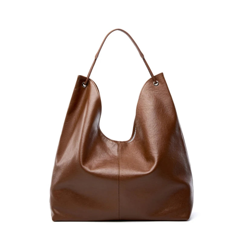 BURMINSA Luxury Genuine Leather Handbags Large Slouchy Hobo Shoulder Bags For Women Cowhide Shopping Tote Business Work Purses