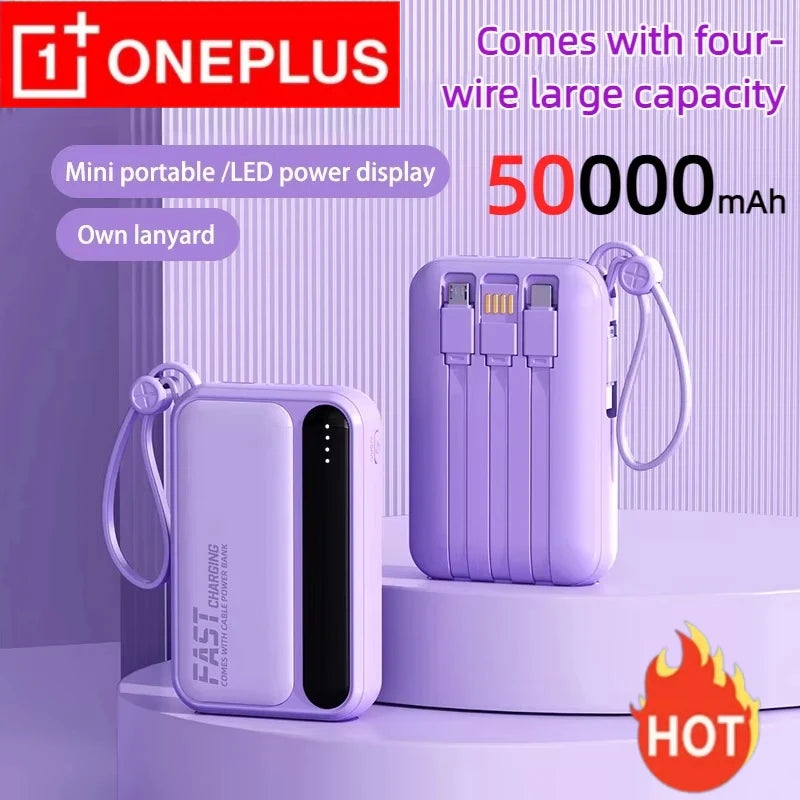 ONEPLUS 120W 50000mAh Portable Power Bank High Capacitybuilt-in 4 Cables Two-Way Fast Charging Mini Powerbank For iPhone Samsung