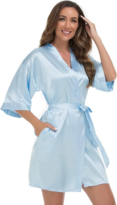 Women's Pure Short Silky Robes Bridesmaid Bride Party | SAMAG