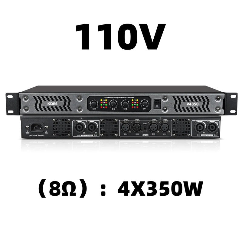 KDES PA/DJ Power Amplifier 2 Channel (8Ω) 300W and 4 Channel (8Ω) 350W Class D Digital 1U for Stage KTV Conference System
